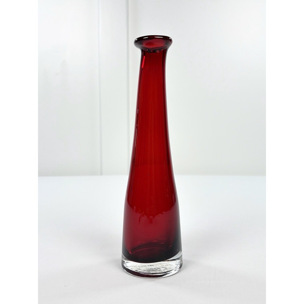 Pottery Barn Amari Saffron Red Glass Bud Vase Tall Stem Centerpiece Decor 10"